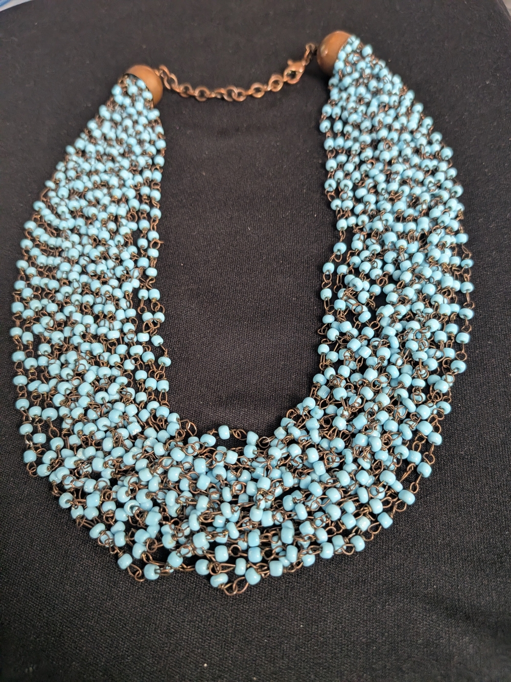 Vintage 1980s Turquoise Color Beaded Multi-Strand Statement Necklace 9"